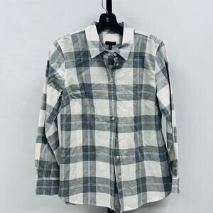 Talbots Women’s Button Down Blouse Shirt Size M Petite Gray Plaid Long Sleeve